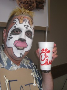 Mike at Chick-Fil-A on Cow Appreciation Day